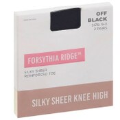 Wholesale - 2pk LADIES OFF BLK SHEER NYLON KNEE HIGH SIZE 9-11 C/P 36, UPC: 194382047132